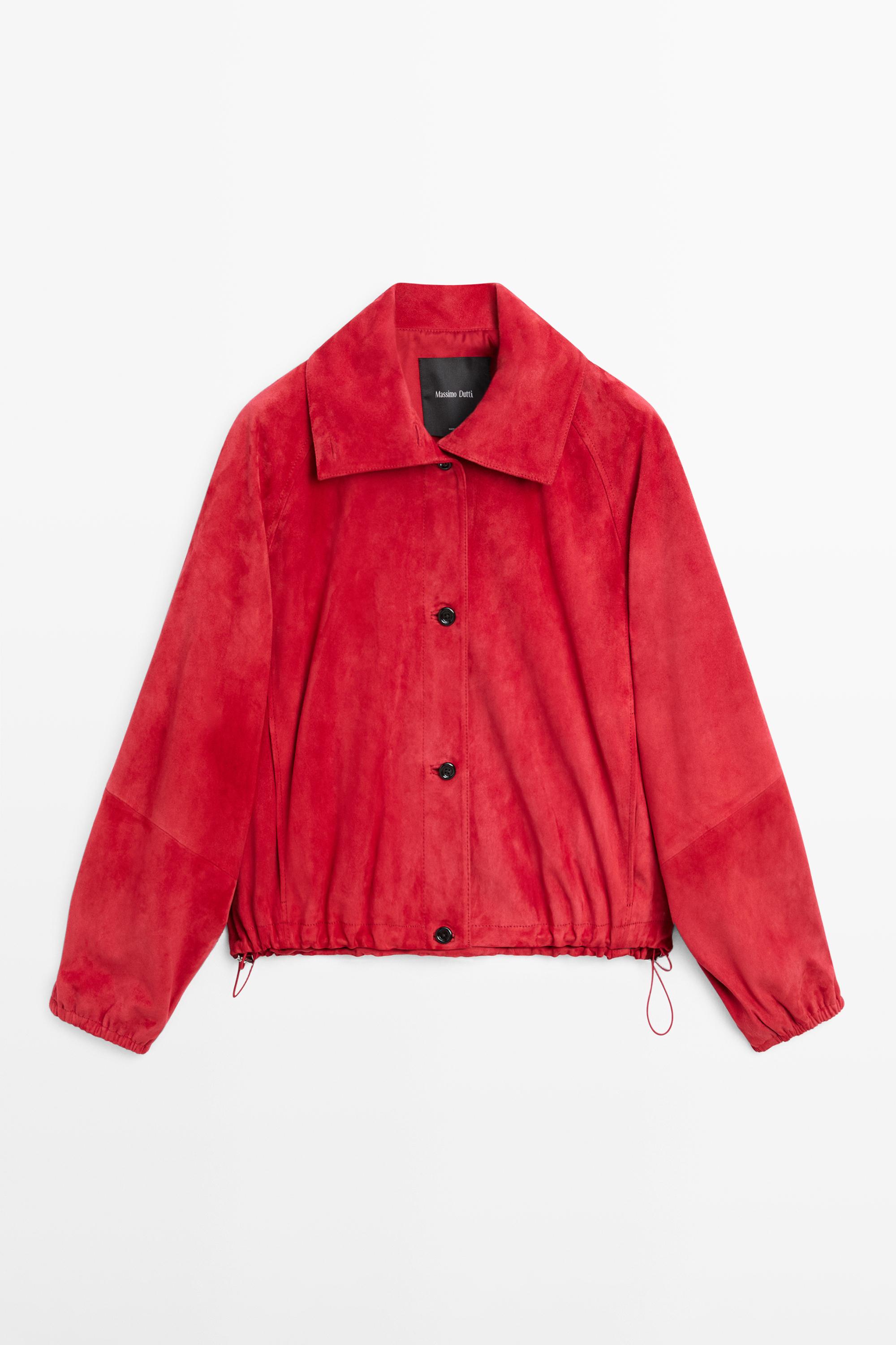 Blouson bomber en cuir et daim